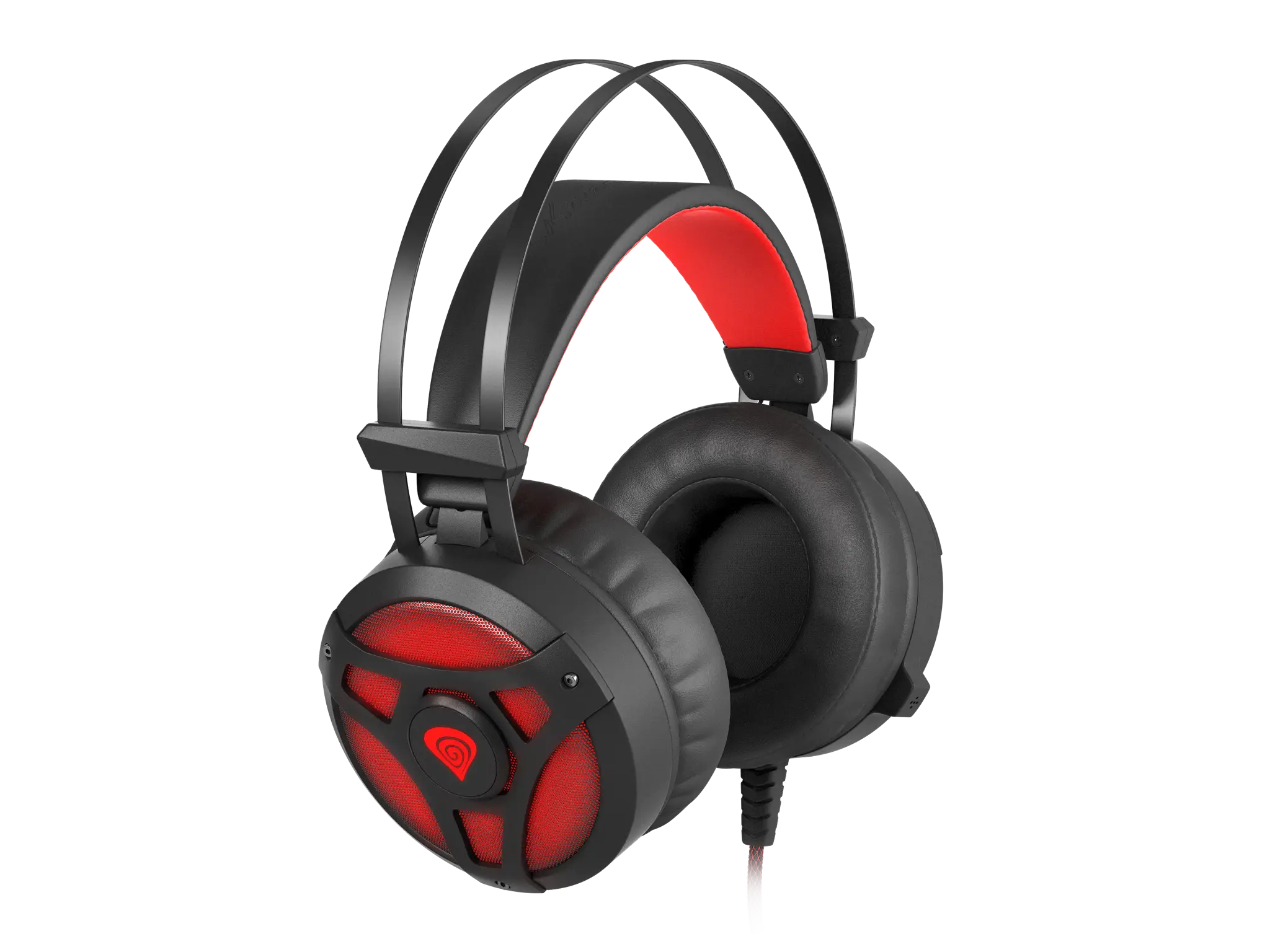 "Genesis" žaidimų ausinės "Neon 360 Stereo" su integruotu mikrofonu, juodos/raudonos spalvos, laidinės