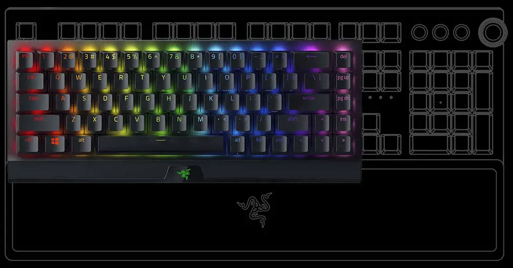 "Razer BlackWidow V3 Mini HyperSpeed" mechaninė žaidimų klaviatūra, RGB LED apšvietimas, "Nordic", belaidė, juoda, geltonas jungiklis