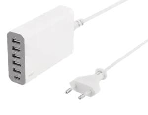 Įkrovimo stotelė DELTACO 1xUSB-C, 5xUSB, balta / USBC-AC101