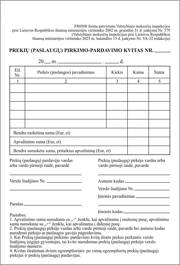Prekių(paslaugų) pirkimo-pardavimo kvitai, A6 (50)  0720-002