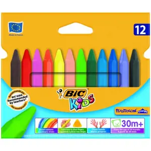 Bic Kreidelės vaškinės Wax Crayons PlastiDecor Triangle Box 12 spalvų, 000789