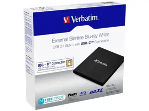 Verbatim 43889, juodas, dėklas, stalinis / nešiojamasis kompiuteris, "Blu-Ray RW", USB 3.1 Gen 1, BD, BD-R, BD-R DL, CD, DVD