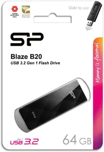 "Silicon Power Blaze B20", 64 GB, A tipo USB, 3.2 Gen 1 (3.1 Gen 1), be dangtelio, 13 g, juoda