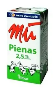 Pienas MŪ, pasterizuotas, 2.5 rieb., 1l x 12vnt.