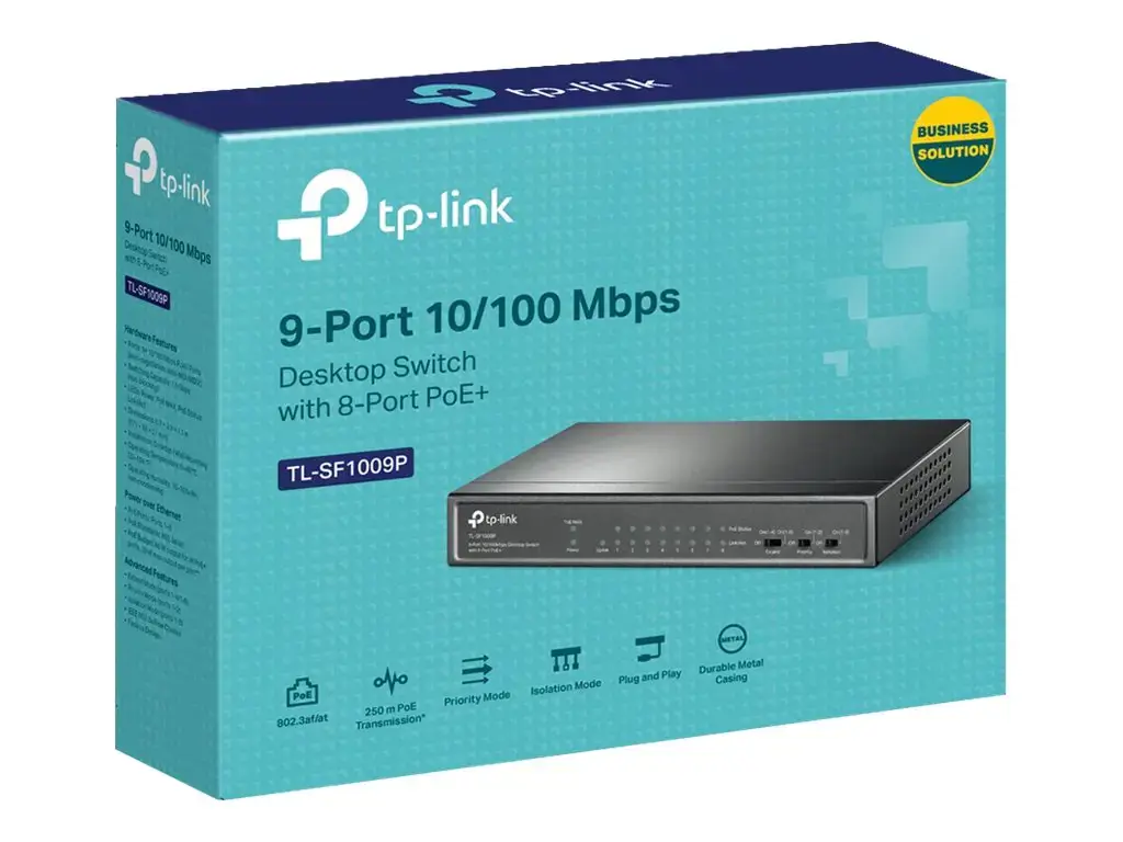 "TP-Link" 9 prievadų 10/100 Mbps stalinis komutatorius su 8 prievadais PoE+, nevaldomas, Fast Ethernet (10/100), maitinimas per Ethernet (PoE)