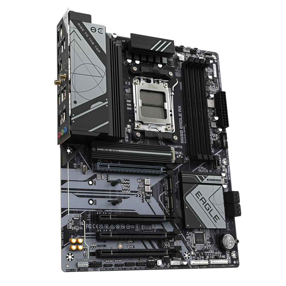 GIGABYTE B650 EAGLE AX Motherboard - Supports AMD Ryzen 7000 CPUs, 12+2+2 Phases Digital VRM, up to 7600MHz DDR5 (OC), 1xPCIe 5.0 + 2xPCIe 4.0 M.2, Wi-Fi 6E 802.11ax, GbE LAN, USB 3.2 Gen2, AMD, Socket AM5, AMD Ryzen™ 5, AMD Ryzen 7 7th Gen, AMD Ryzen 9 7th Gen, Socket AM5, 192 GB, DDR5-SDRAM