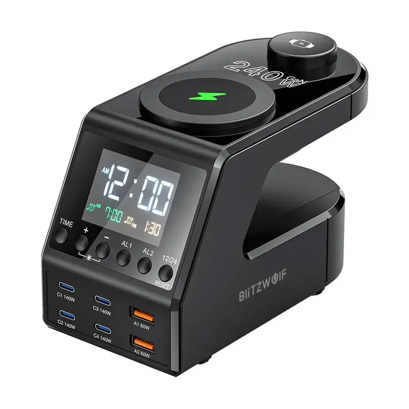Blitzwolf BW-FW10 alarm clock with charger 2xUSB-A, 4xUSB-C, 240W