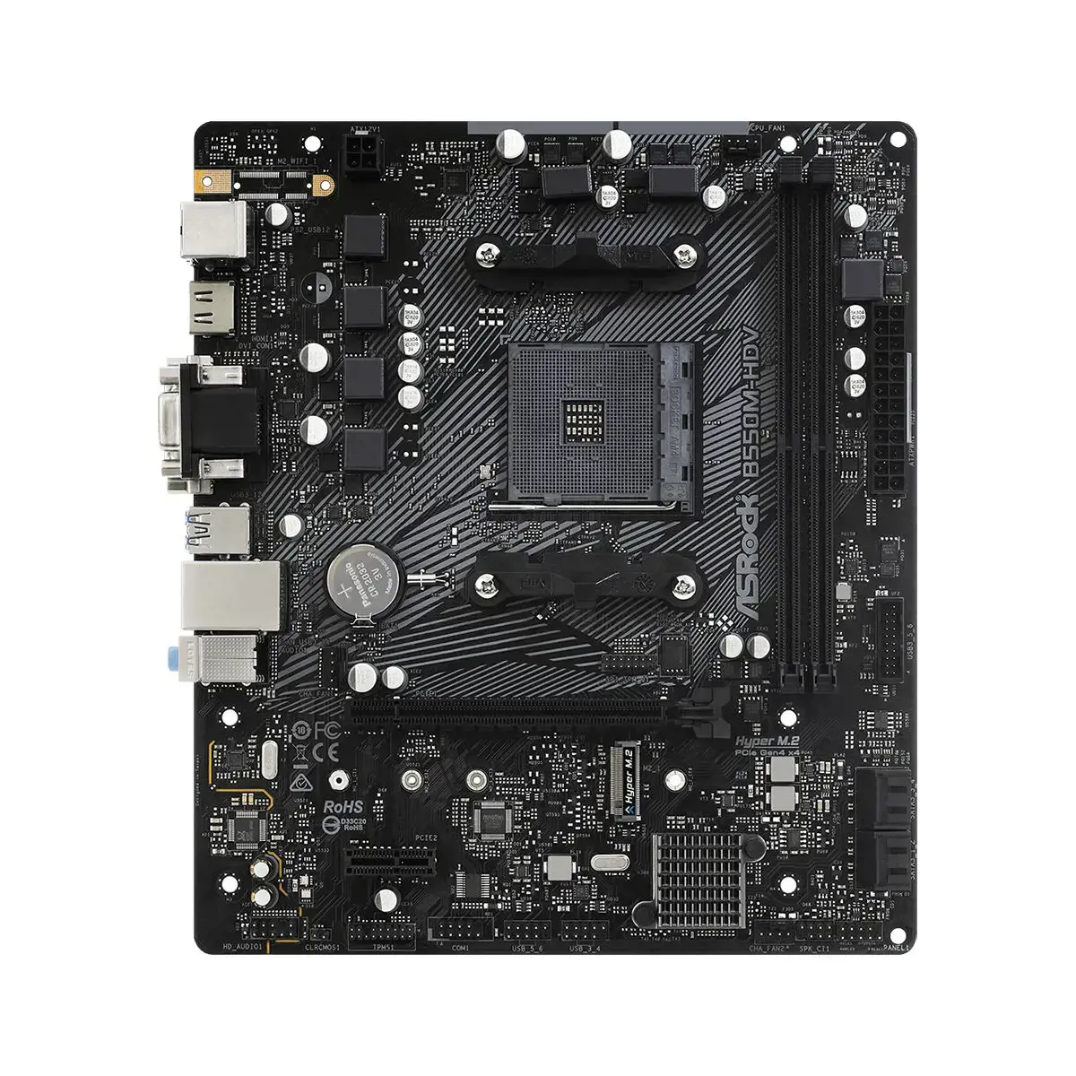 ASROCK B550M-HDV mATX MB 3 kartos AMD AM4 lizdas DDR4 4733+ 1 x3.0 PCIe 16x4.0 HDMI DVI-D D-Sub 7.1 CH HD 4 SATA3 6 USB 3.2 Gen1