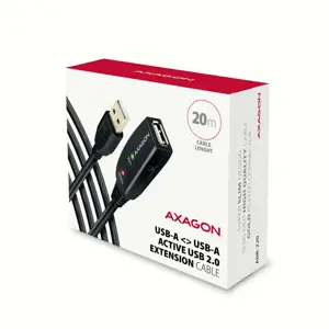 "Axagon ADR-220" aktyvusis ilgintuvas USB 2.0 A-M > A-F kabelis, 20 m ilgio. Maitinimo šaltinio parinktis.