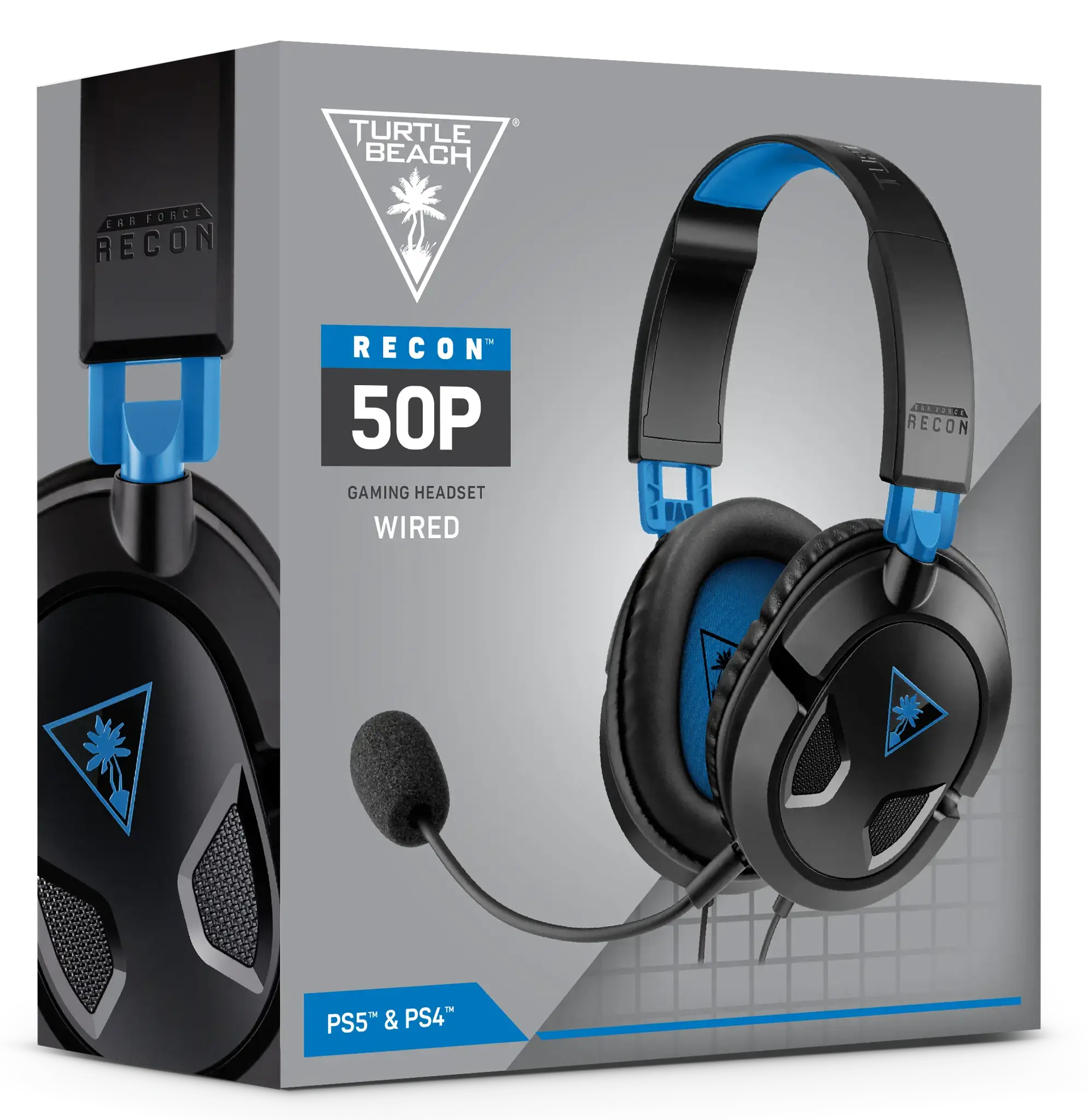 "Turtle Beach Recon 50P" žaidimų ausinės, skirtos "PS4 Pro", "PS4" ir "PS5", laidinės, žaidimų, 20-20000 Hz, 530,7 g, ausinės, juodos, mėlynos