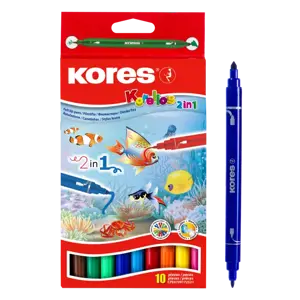 Flomasteriai dvipusiai KORES KORELLO 2 in 1, 10 vnt., dvipusiai
