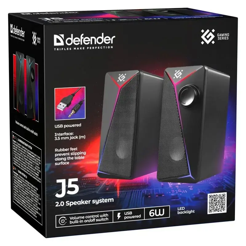 PC Speakers 2.0 DEFENDER J5 2.0 6W LED USB black