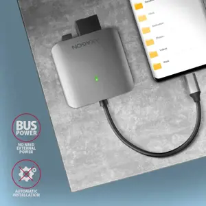 Aliuminio greitaeigis USB-C 3.2 Gen 1 atminties kortelių skaitytuvas. 3 lizdai, UHS-II.