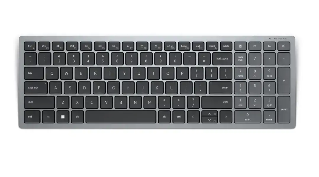 DELL KB740, pilno dydžio (100%), RF belaidis + "Bluetooth", žirklinis klavišų jungiklis, QWERTY, pilka, juoda