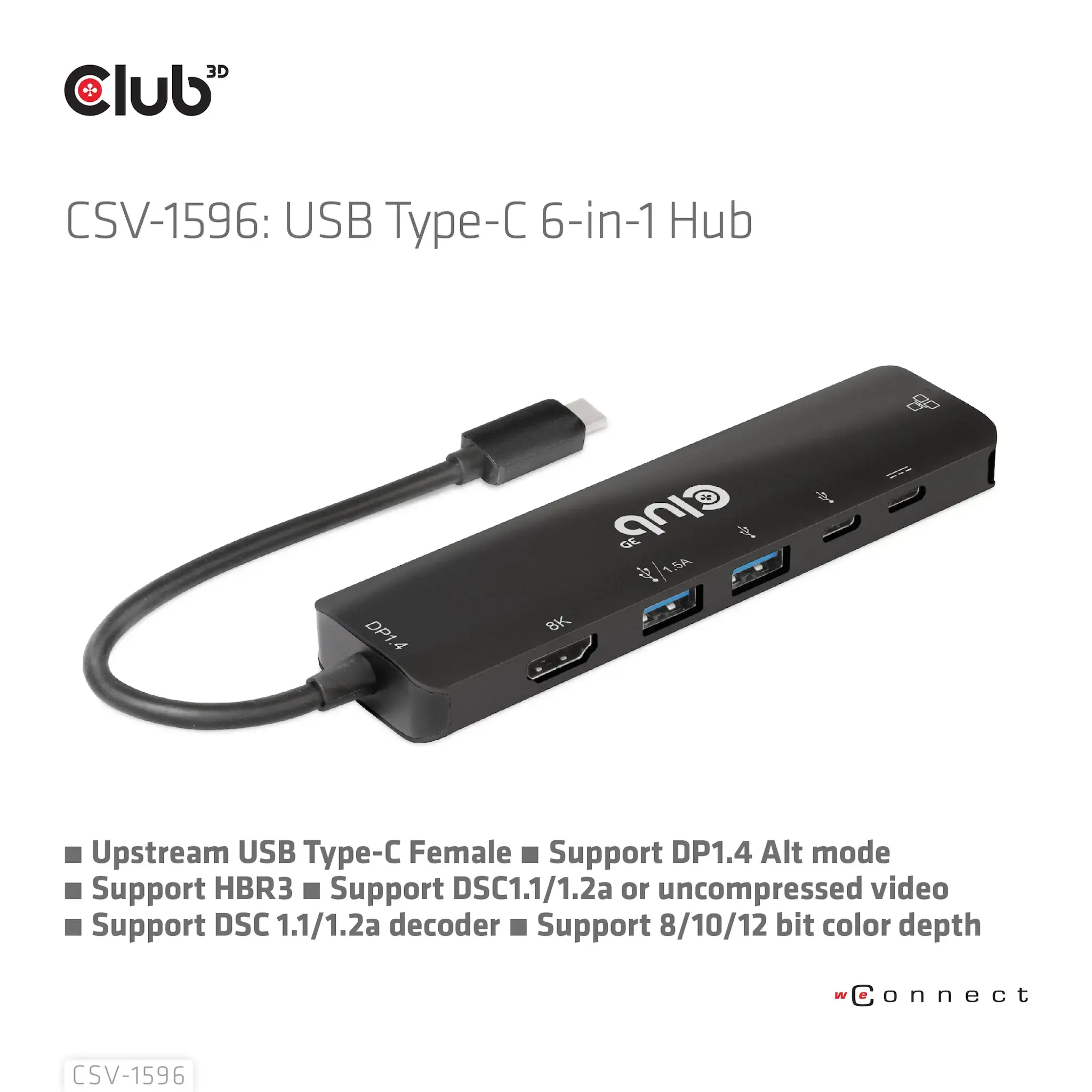 CLUB3D USB Gen1 Type-C, 6-in-1 Hub with HDMI 8K30Hz, 2xUSB Type-A, RJ45 and 2xUSB Type-C, Data and PD charging 100 watt, USB 3.2 Gen 1 (3.1 Gen 1) Type-C, HDMI, RJ-45, USB 3.2 Gen 1 (3.1 Gen 1) Type-A, USB 3.2 Gen 1 (3.1 Gen 1) Type-C, 5000 Mbit/s, 120 Hz, 7680 x 4320 pixels, Black
