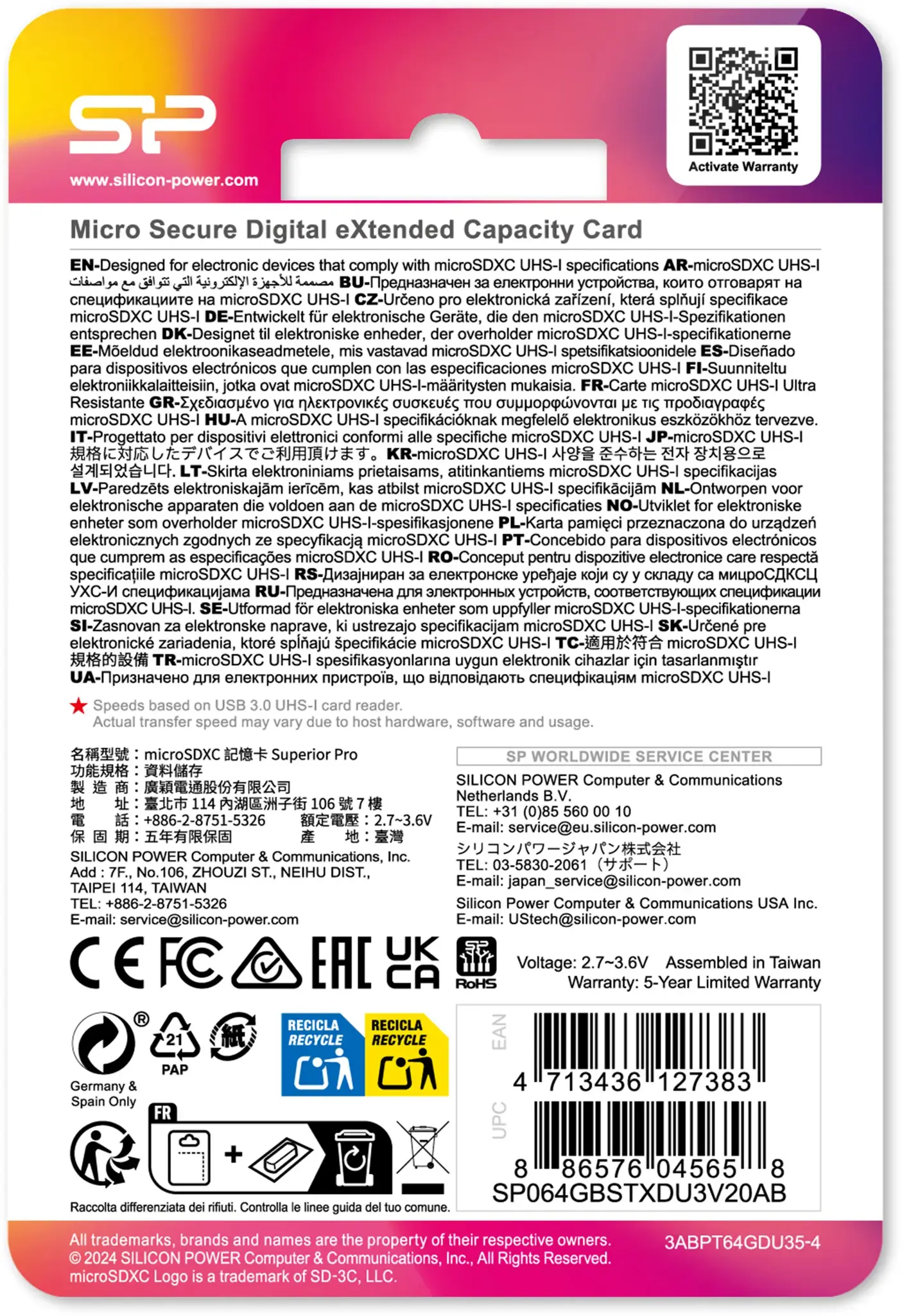 SILICONPOW SP064GBSTXDU3V20AB "Silicon Power" atminties kortelė "Superior Pro Micro SDXC 64GB UHS-I U3 V30" + adapteris