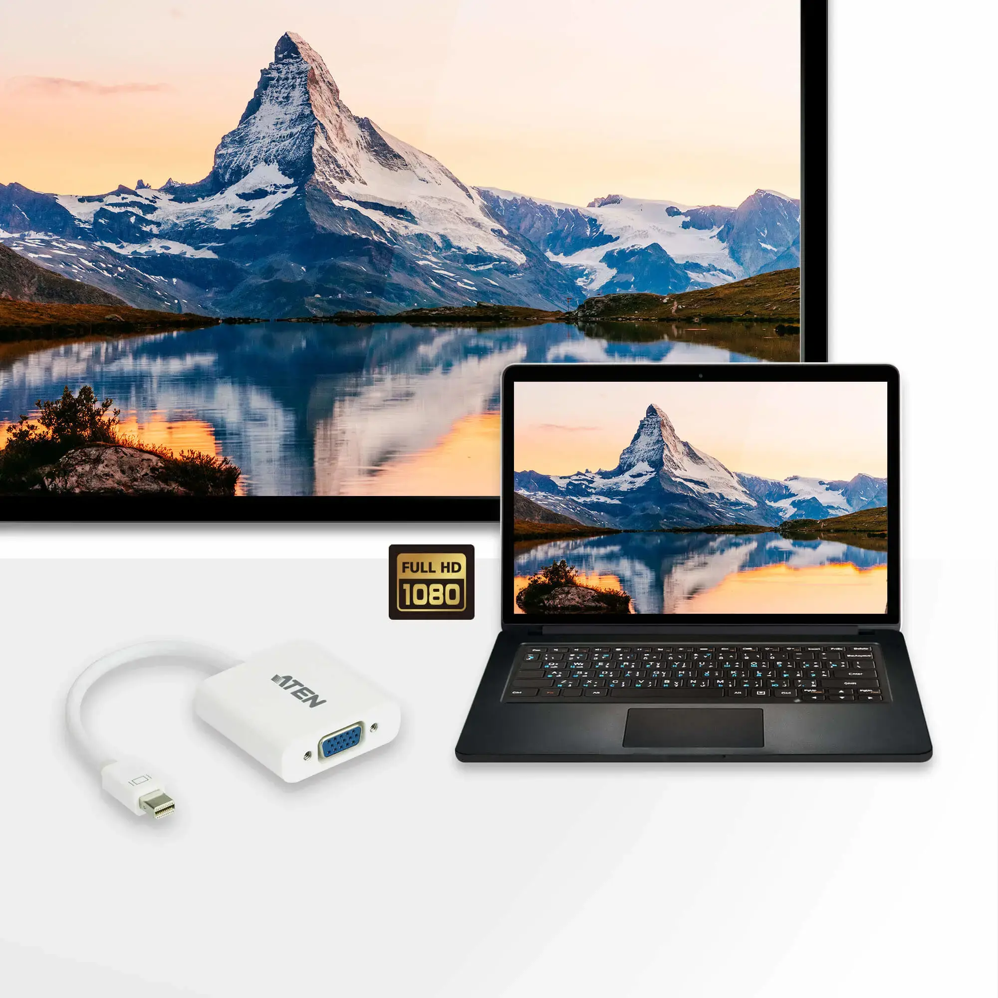 ATEN "Mini DisplayPort" ir VGA keitiklis, "Mini DisplayPort", VGA (D-Sub), vyriškas, moteriškas, tiesus, tiesus