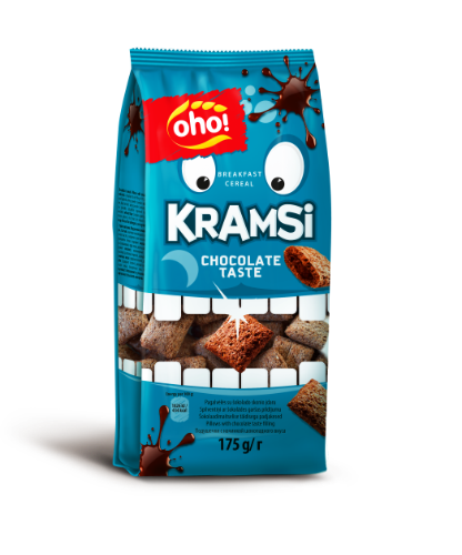 Sausi pusryčiai pagalvėlės Kramsi su šokolado skonio įdaru, OHO, 175 g