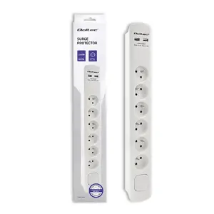 QOLTEC 50284 Viršįtampių apsauga 6 kištukiniai lizdai 2 x USB 1,8 m balta
