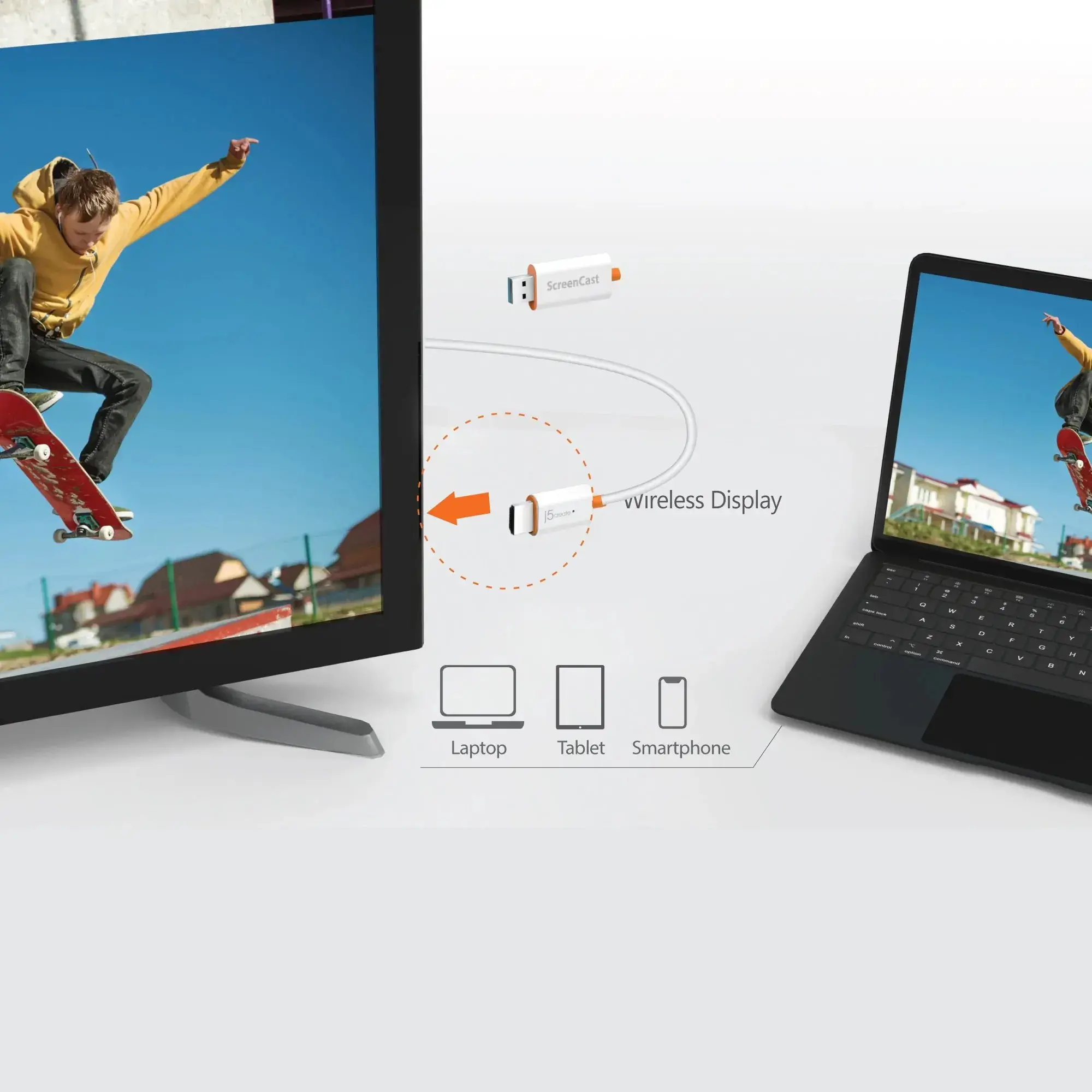 j5create ScreenCast HDMI Wireless Display Adapter Receiver - Mirrors Phone, Tablet, Laptop to HDTV - Compatible with MiraCast, AirPlay, Android, Windows 10 PC, iOS, iPhone, Tablet (JVAW56), 1920 x 1080 pixels, AV receiver, Wireless