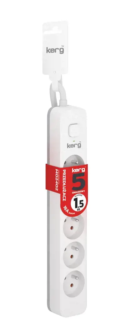 Kerg M02402 5 įžeminti kištukiniai lizdai - 1,5 m ilgio maitinimo juosta su 3x1,5 mm2 kabeliu, 16 A