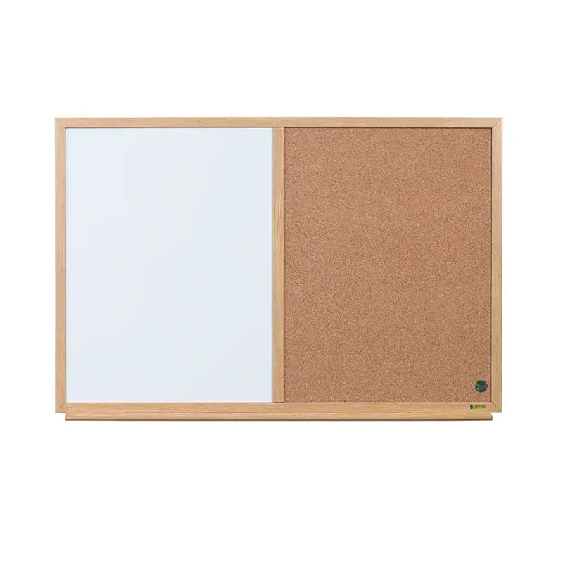Baltoji magnetinė ir kamštinė lenta BI-OFFICE EARTH Combo 90x60, ąžuolo rėmas