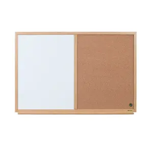 Baltoji magnetinė ir kamštinė lenta BI-OFFICE EARTH Combo 90x60, ąžuolo rėmas