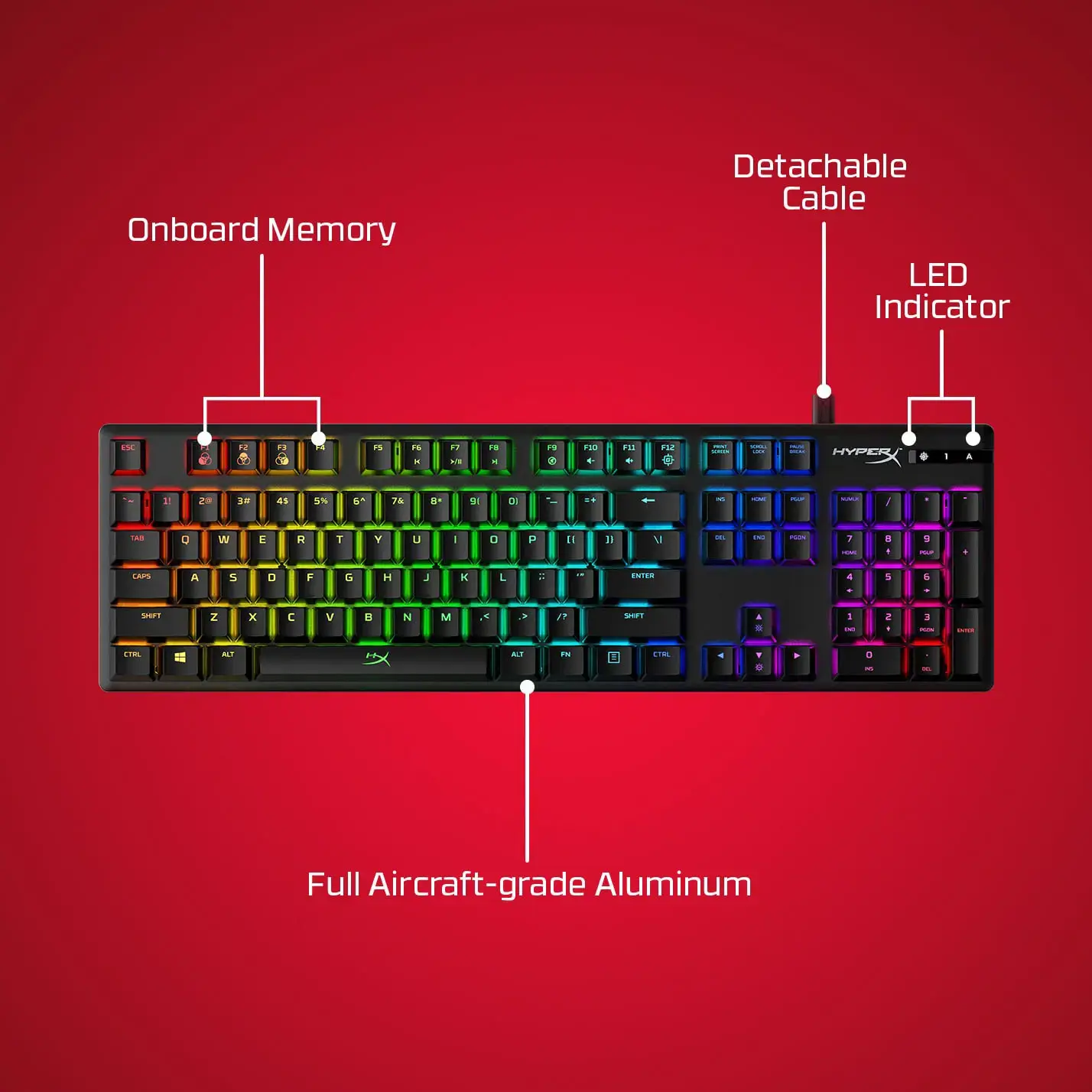 "HP HyperX Alloy Origins", pilno dydžio (100%), USB, mechaninis, QWERTY, RGB LED, juodas