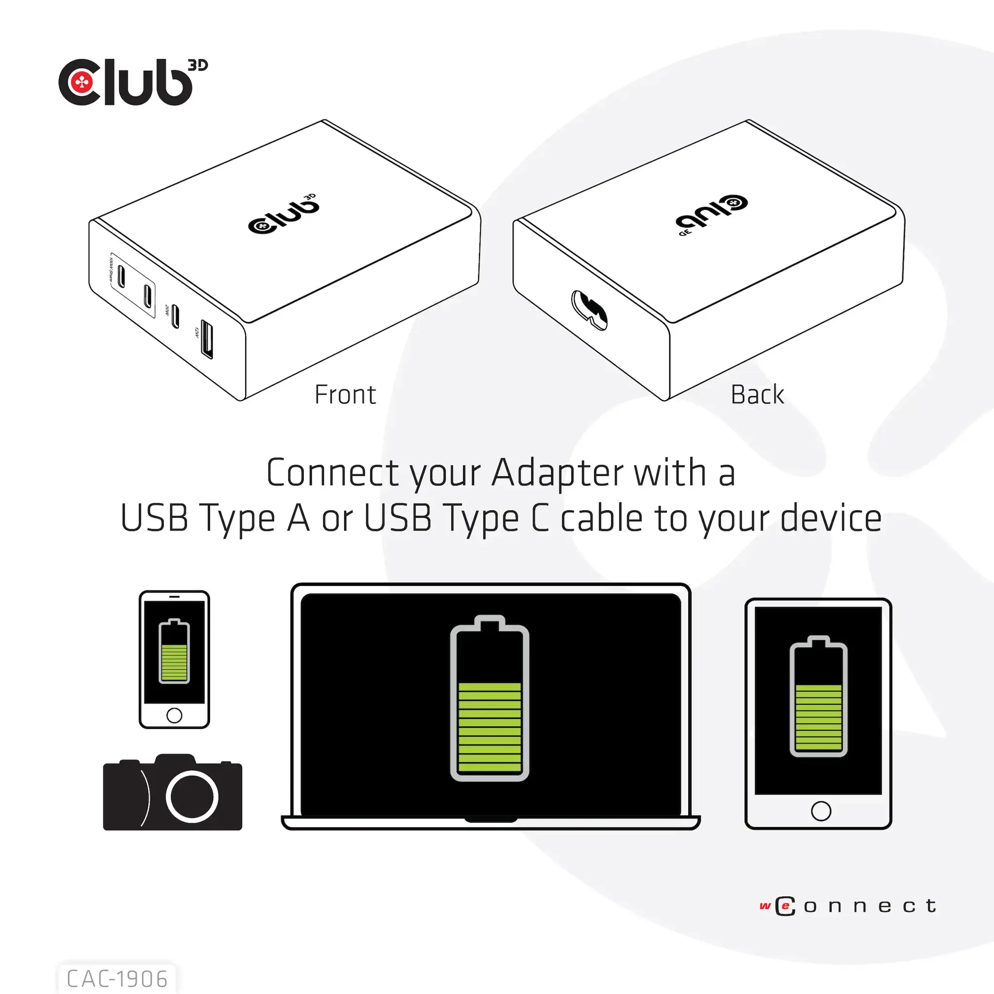 CLUB3D Travel Charger 132W GAN technology, Four port USB Type-A and -C, Power Delivery(PD) 3.0 Support, Indoor, DC, Black