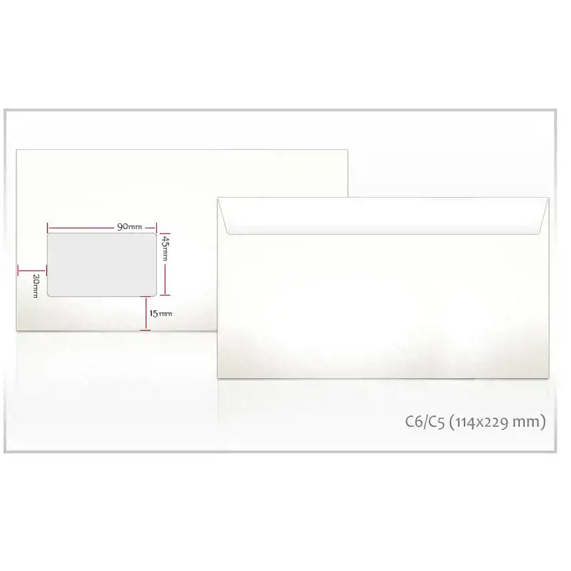 Vokai C65 su langeliu 45 x 90 mm, 114 x 229 mm, su nuplesiama juostele, 1000 vnt.