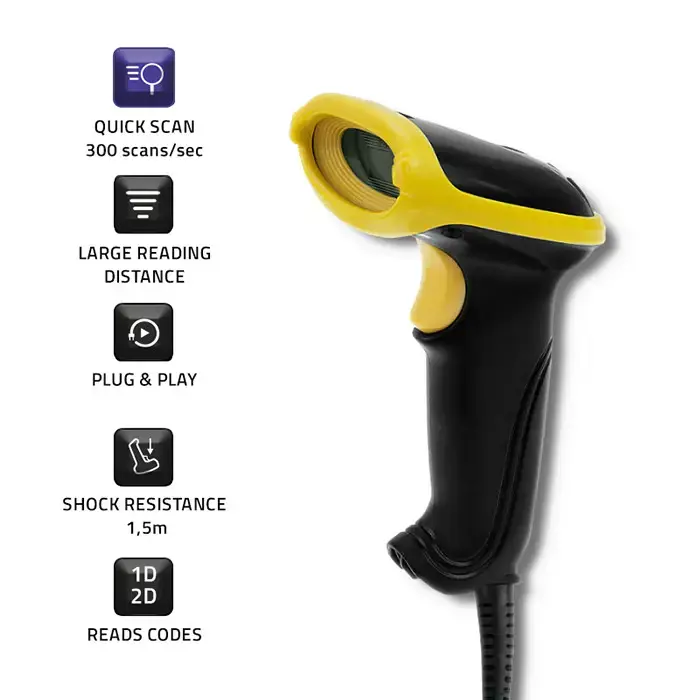 QOLTEC 50867 Brūkšninių kodų skaitytuvas 1D 2D USB juodas