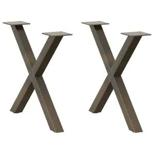 Kavos staliuko kojelės, X formos, 2 vnt., natūralus plienas, 60x(42-43) cm, plienas