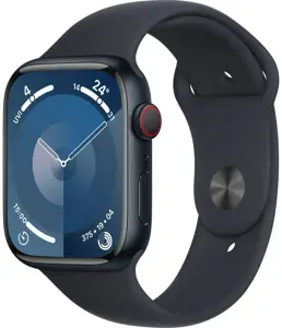 "Apple Watch 9" GPS + mobilusis ryšys 45 mm sportinis dirželis M/L, vidurnaktis (MRMD3ET/A)