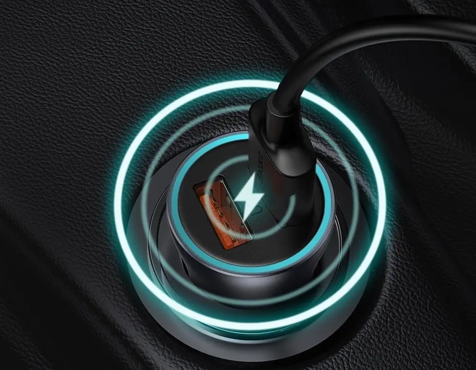 Baseus TZCCJD-0G Golden Contactor Car Charger Dual Quick Charger USB 40W Dark Grey