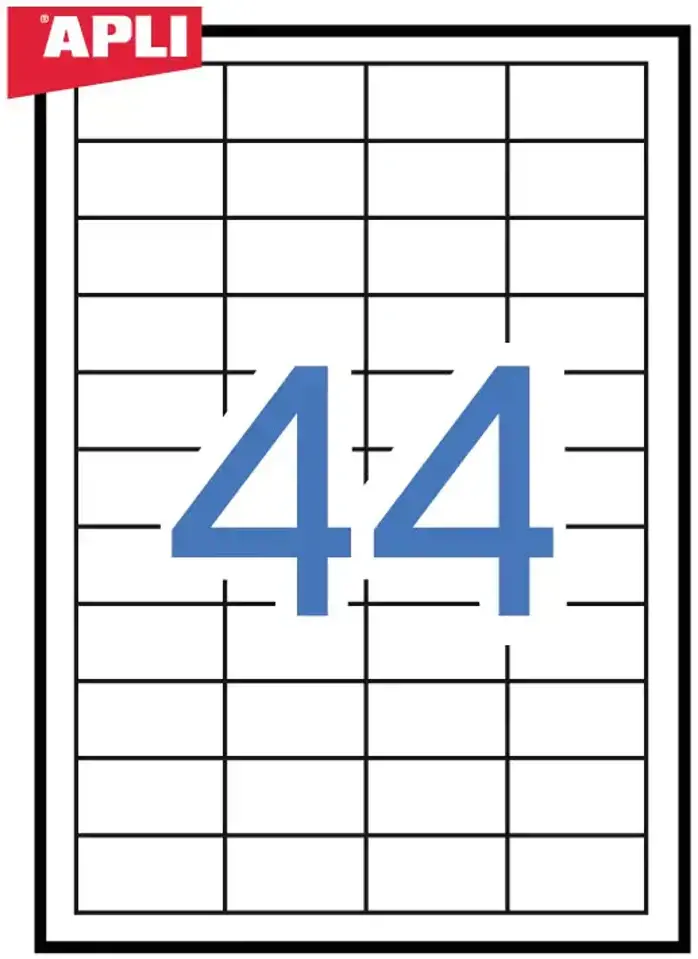 Lipnios etiketės APLI, 48,5 x 25,4 mm, A4, 44 lipdukai lape, 100 lapų, balta