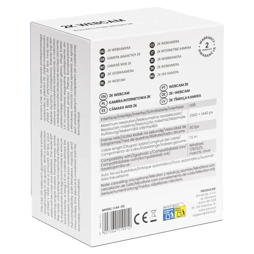 Savio 2K Webcam CAK-05