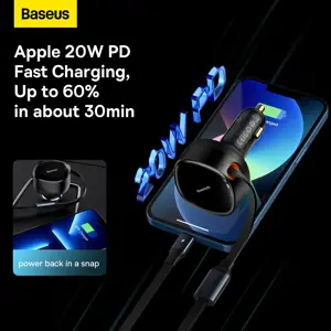 Baseus Enjoyment Car Charger with cable USB-C + Lightning 3A, 30W (Black)