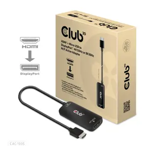 CLUB3D HDMI + Micro USB to DisplayPort™ 4K120Hz or 8K30Hz M/F Active Adapter, 1 m, HDMI + USB, DisplayPort, Male, Female