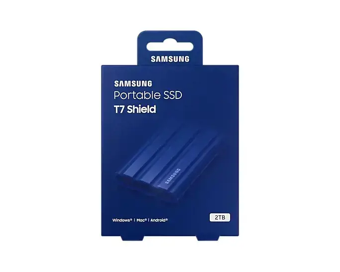 SAMSUNG nešiojamasis SSD T7 Shield 2TB USB 3.2 Gen 2 + IPS 65 mėlyna