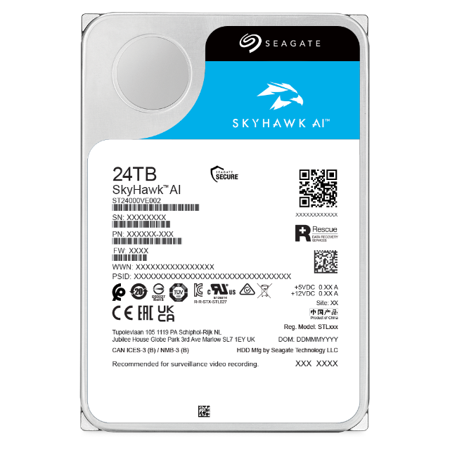 Seagate SkyHawk AI, 24 TB, 7200 RPM, 256 MB, 3.5", Serial ATA III