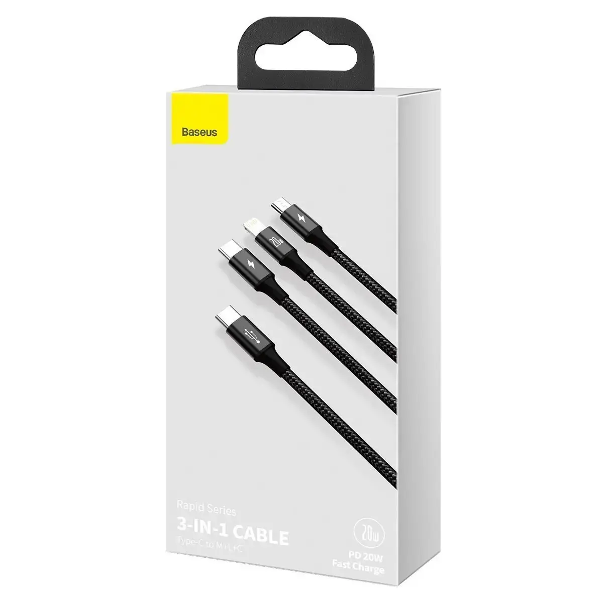 "Baseus Rapid" serijos "3-in-1" USB-C kabelis M+L+T 20W 1,5 m juodas (juodas)