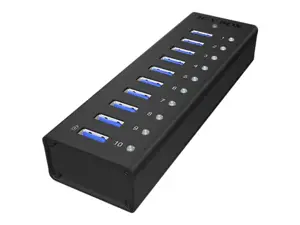 ICYBOX IB-AC6110 IcyBox 10 x USB 3.0 prievadų koncentratorius su USB įkrovimo prievadu, juodas