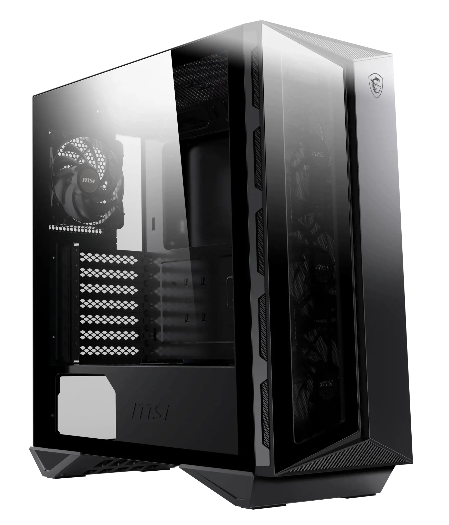 MSI MPG GUNGNIR 110R Vidutinio bokšto žaidimų kompiuterio korpusas, juodas, USB 3.2 Gen2 C tipo, 4x 120 mm ARGB ventiliatorius, "Mystic Light Sync", 1-6 ARGB valdymo plokštė, 2x grūdinto stiklo plokštės, ATX, mATX, mini-ITX, Midi Tower, kompiuteris, juodas, ATX, micro ATX, mini-ITX, metalas, plastikas, SPCC, grūdintas stiklas, žaidimų