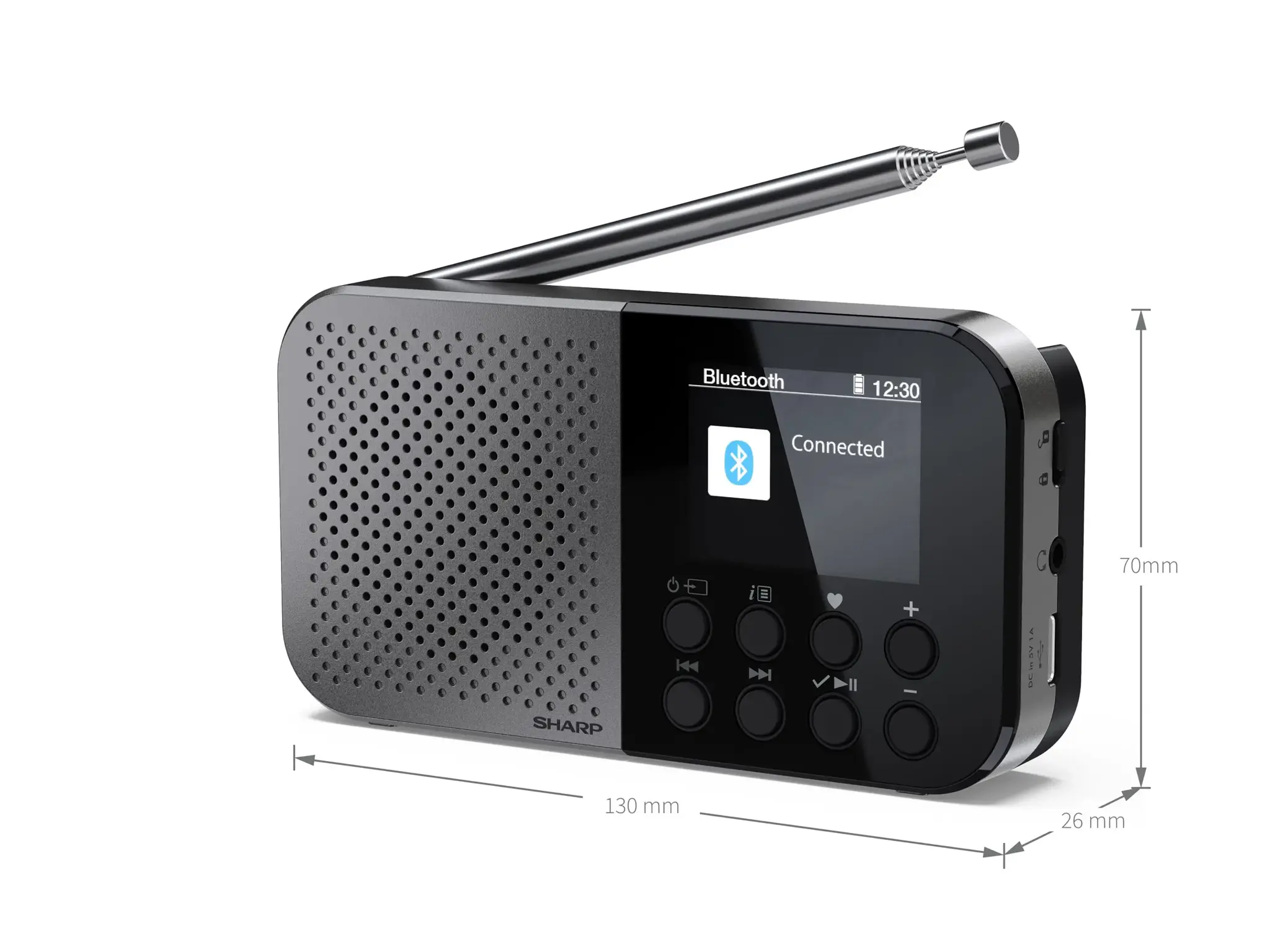 Sharp OSAKA Pocket/Handheld Portable Digital Radio | DR-P520(GY) | Bluetooth