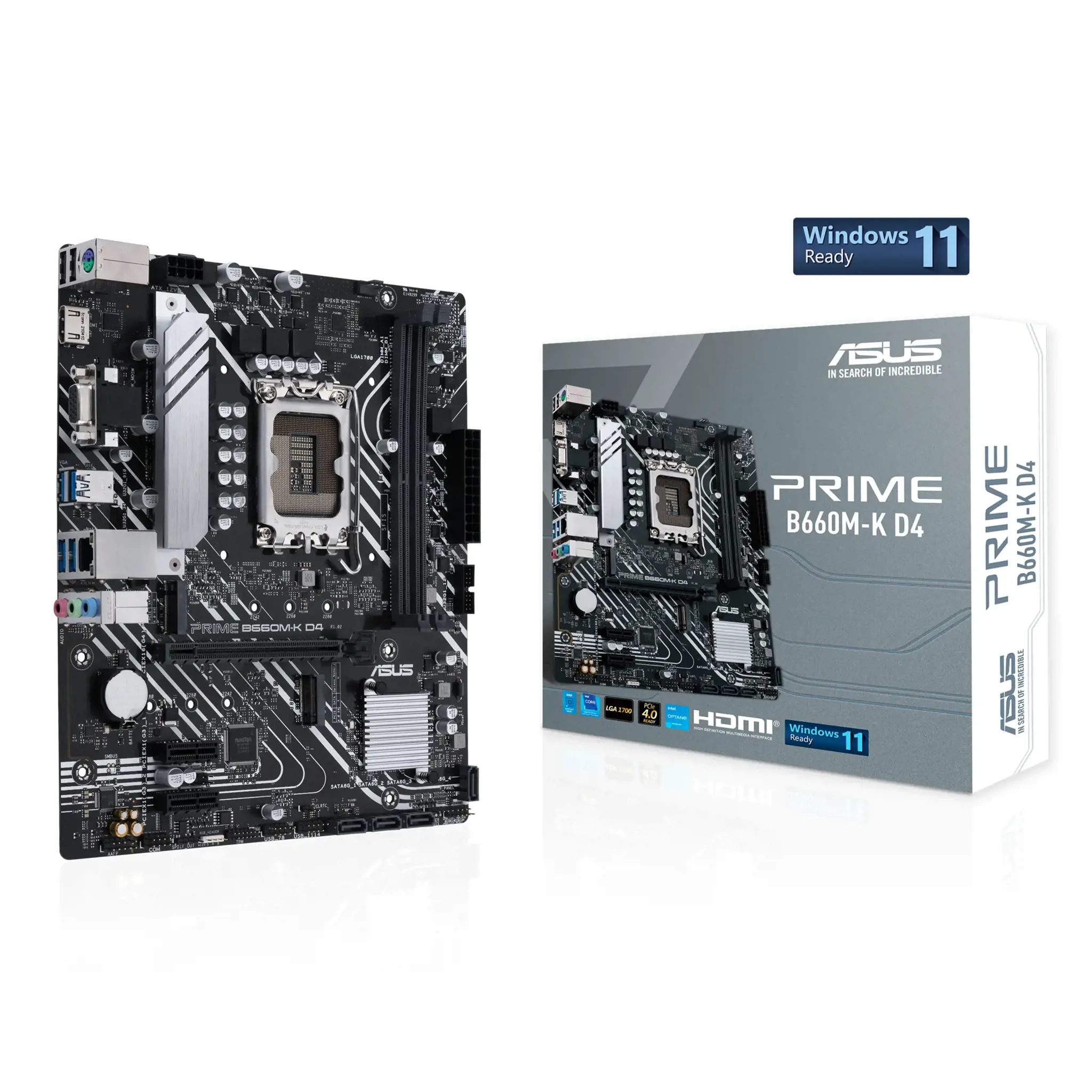 ASUS PRIME B660M-K D4, "Intel", LGA 1700, "Intel® Celeron®", "Intel® Core™ i3", "Intel® Core™ i3", "Intel® Core™ i5", "Intel® Core™ i7", "Intel® Core™ i9",..., LGA 1700, DDR4-SDRAM, 64 GB