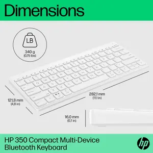 "HP 350 Compact Multi-Device Bluetooth" klaviatūra, mini, "Bluetooth", mechaninė, QWERTY, balta