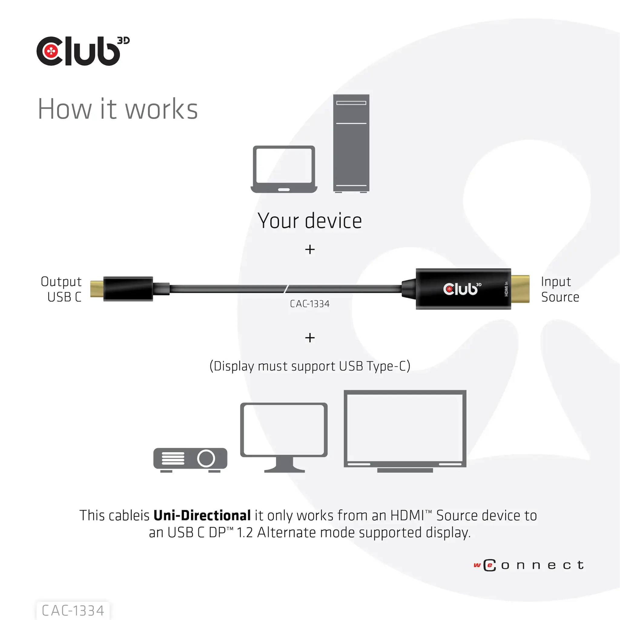 CLUB3D HDMI to USB Type-C 4K60Hz Active Cable M/M 1.8m/6 ft, 1.8 m, HDMI Type A (Standard), USB Type-C, Male, Male, Meets ROHS, FCC, and CE EMI requirements Note: - Please update your TV Firmware to the version...