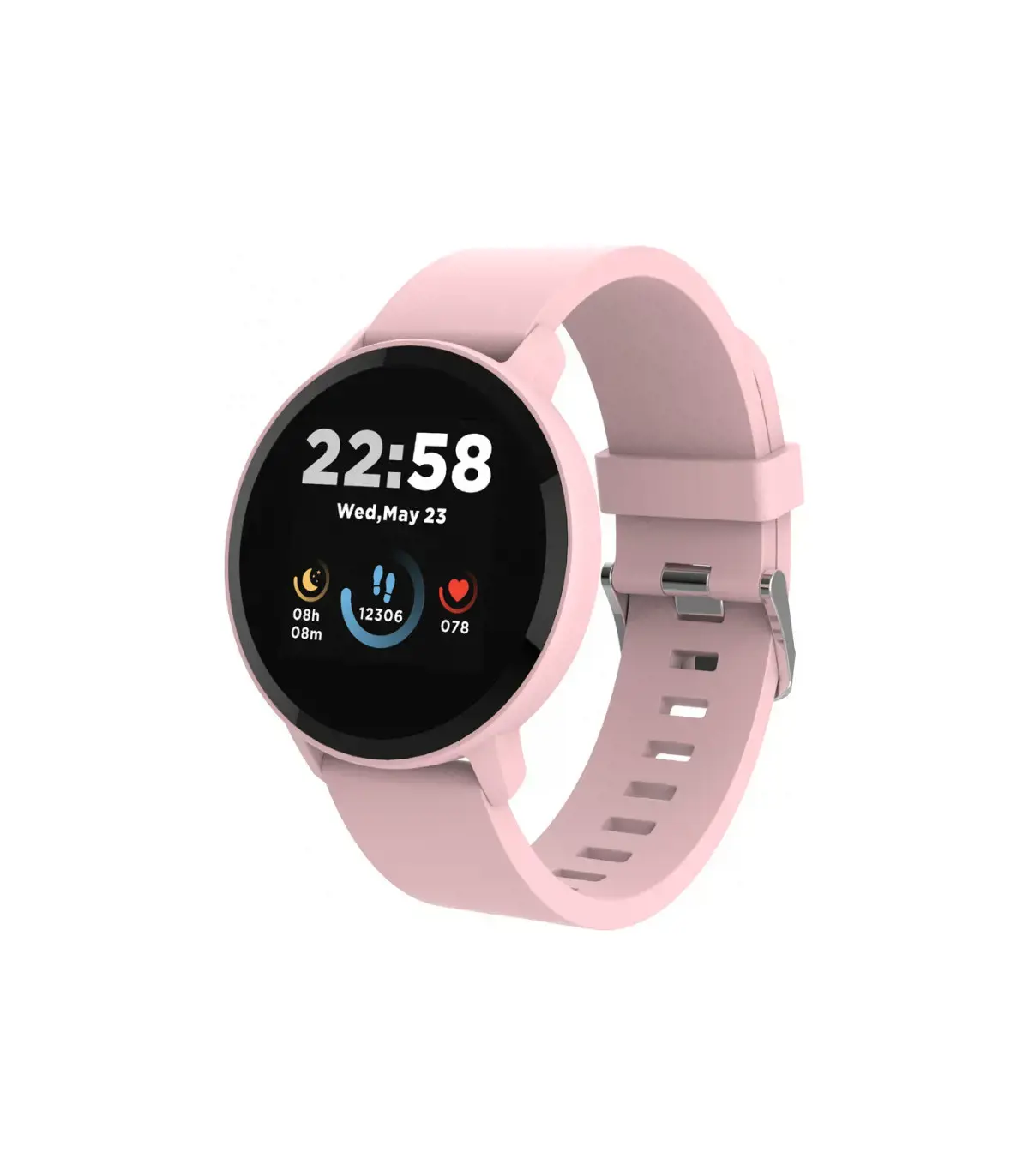 CANYON Išmanusis laikrodis, 1,3 colio IPS jutiklinis ekranas, apvalus laikrodis, IP68 atsparus vandeniui, daugiasportinis režimas, BT5.0, suderinamas su "iOS" ir "Android", rausvas, šeimininkas: 25,2*42,5*10,7 mm, dirželis: 20*250 mm, 45 g