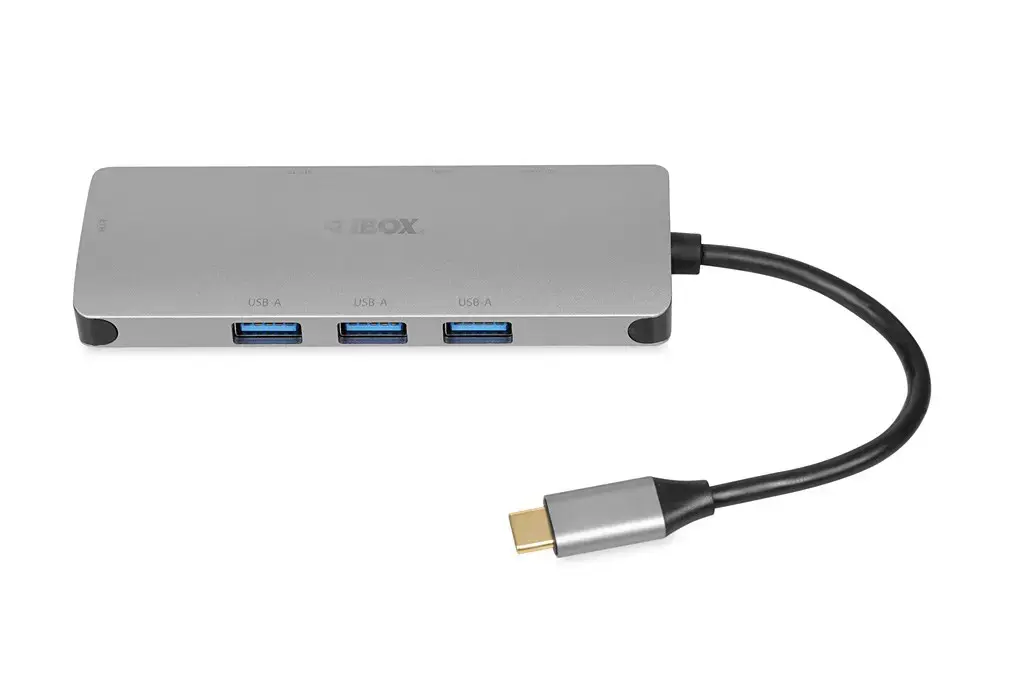 "iBox IUH3RJ4K" nešiojamojo kompiuterio dokas/prievadų replikatorius USB 3.2 Gen 1 (3.1 Gen 1) Type-C Power Delivery 100 W sidabrinės spalvos