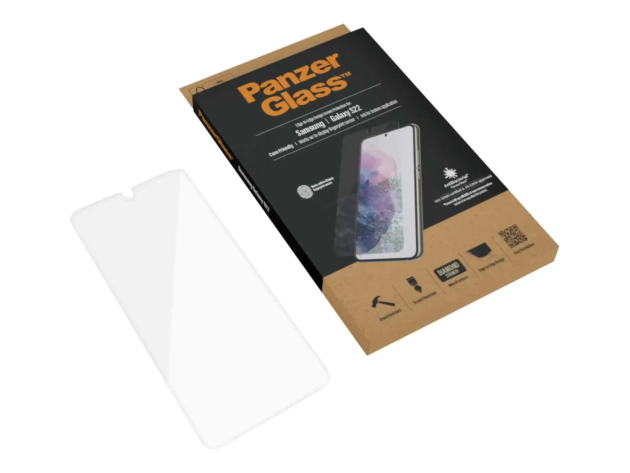 PanzerGlass™ UltraForce1 Samsung Galaxy S22 | Ekrano apsauga, Skaidri ekrano apsauga, Samsung, Samsung, Samsung - Galaxy S22, atspari įbrėžimams, atspari smūgiams, antibakterinė, skaidri, 1 vnt.